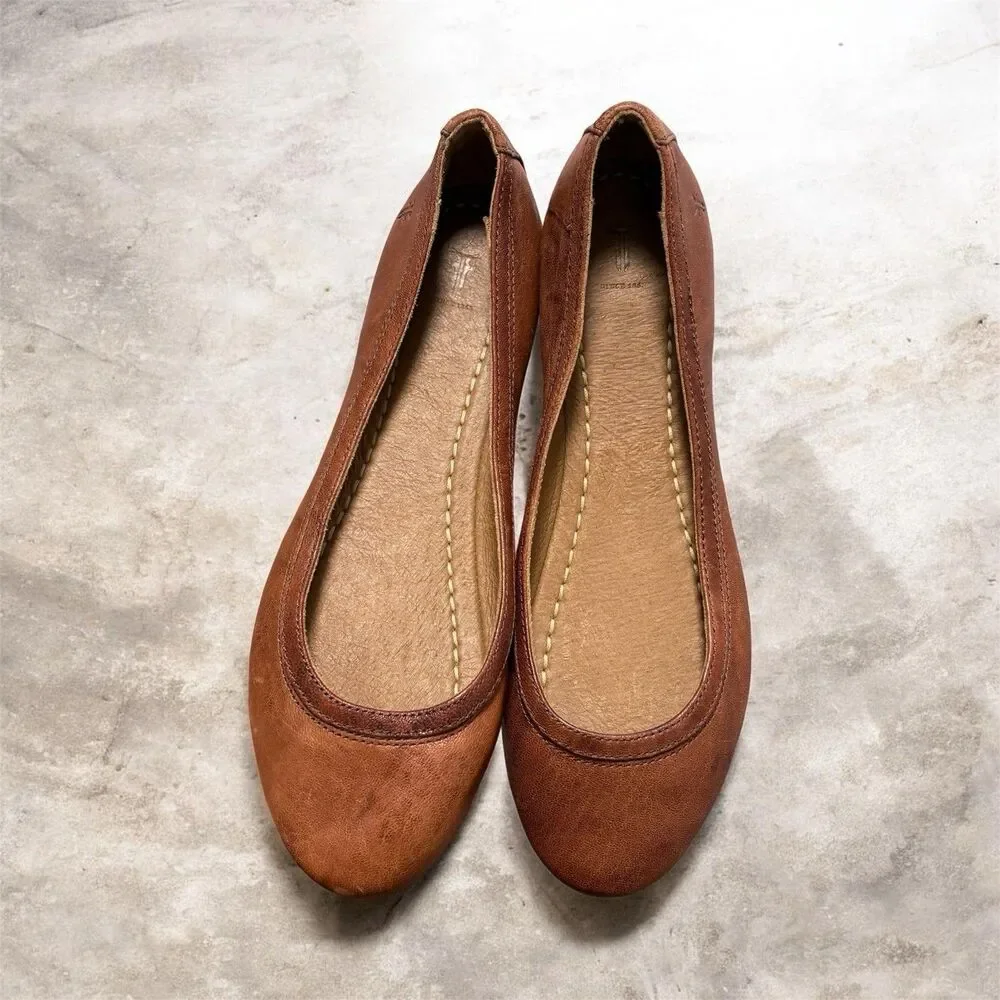 Frye Carson Ballet Flats Women's Size 8.5 Cognac Slip On Leather Shoes
